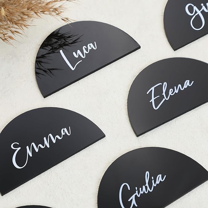 UNIQOOO 20 Pcs Black Semicircle Acrylic Place Cards, DIY Blank Half Circle - Image 9