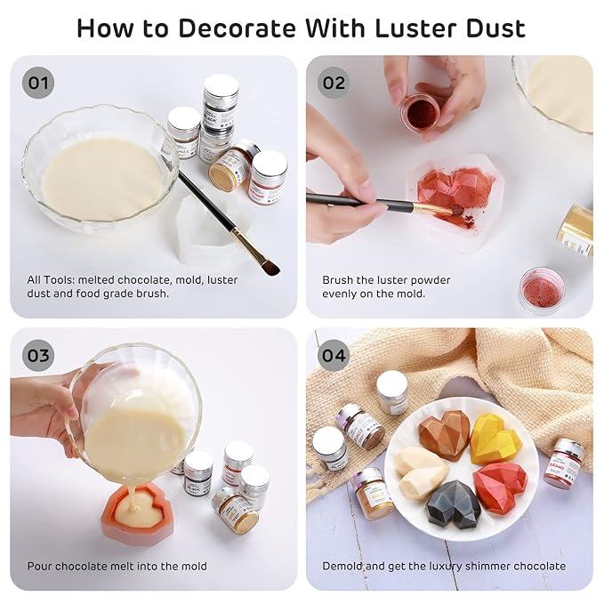 Nomeca Edible Luster Dust, 8 Grams Food Grade Shimmer Gold Cake Dust Metallic - Image 5