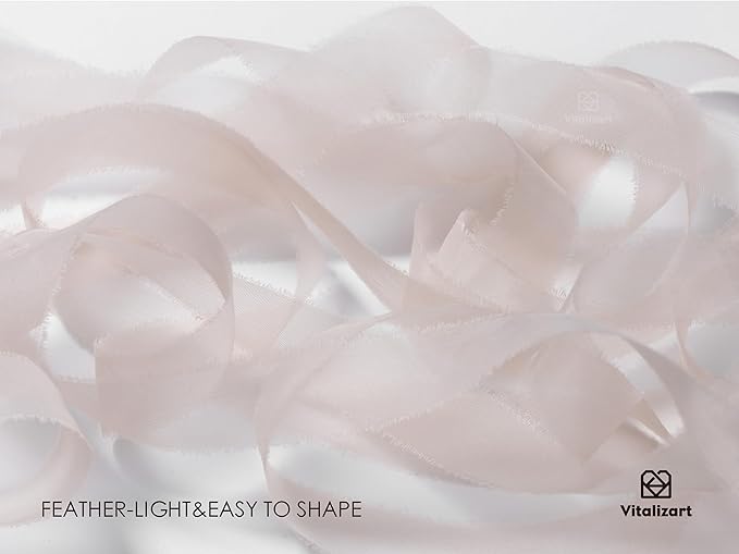 Vitalizart Pink Organza Ribbon Frayed Sheer Organza 3/8" Silk Like Ribbons - Image 3