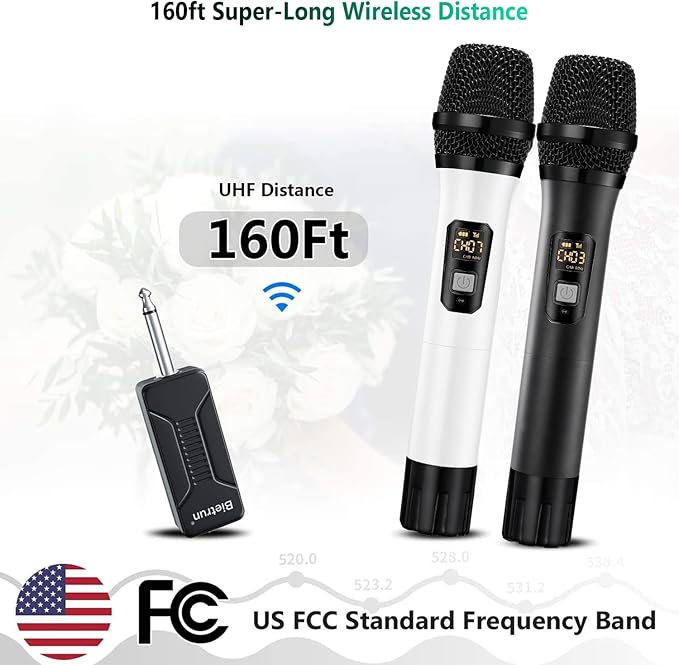 Wireless Microphone, Bietrun UHF Metal Dual Handheld Cordless Dynamic Mic System - Image 2