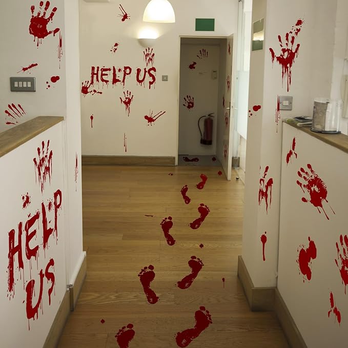 Halloween Window-Clings-Decorations Bloody-Handprint-Footprint Stickers - Image 7
