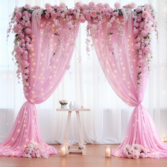 10x10ft Pink Chiffon Backdrop Curtain - Image 2