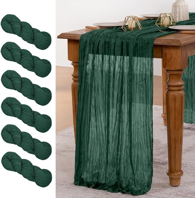 MLMW 6 Pack Christmas Table Runner Cheesecloth Emerald Green Table Runner Boho by MLMW