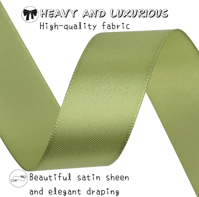 Olive Green Solid Satin Ribbon 1 Inch 25 Yards Solid Polyester Fabric Ribbon - Image 4