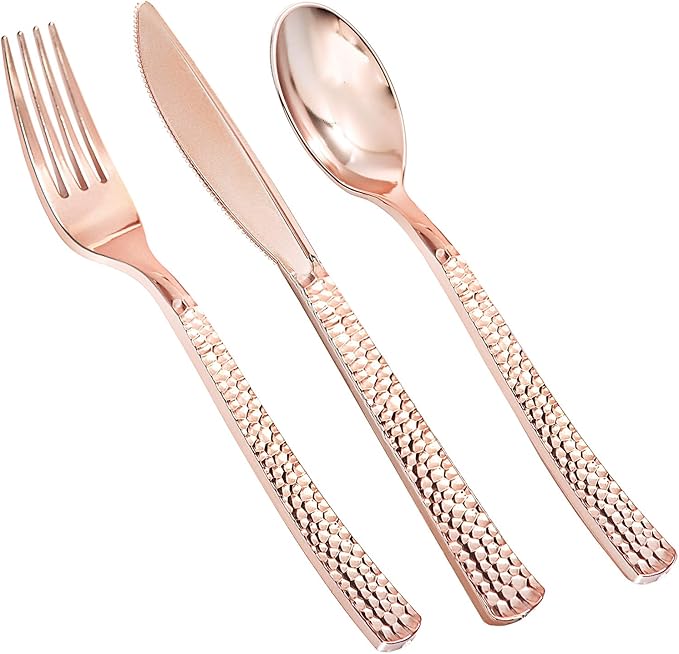 Supernal 180pcs Rose Gold Plastic Silverware Heavy Duty Plastic Forks and Spoons by supernal