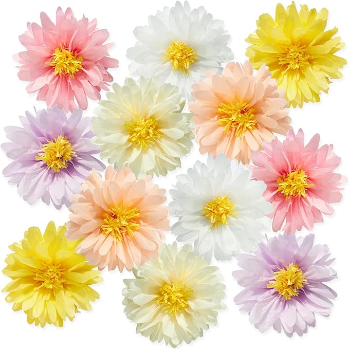 12 Pcs Daisy Tissue Paper Pom Poms Party Decorations Colorful Tissue Flowers by BalunAdmhail