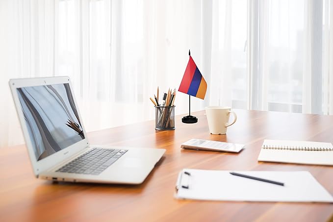 Armenia Armenian Deluxe Desk Flag Set Small Mini Miniature Armenia Armenian - Image 4