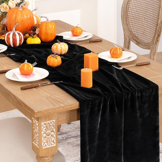 Black Velvet Table Runner 3 Pack Fall Halloween Black Table Runners 20 x 120 - Image 5