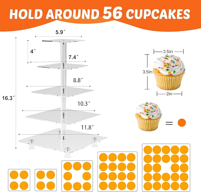 Cupcake Stand for 50 Cupcakes, 5 Tier Cupcake Holder, Large Clear Cupcake Tower - Image 4