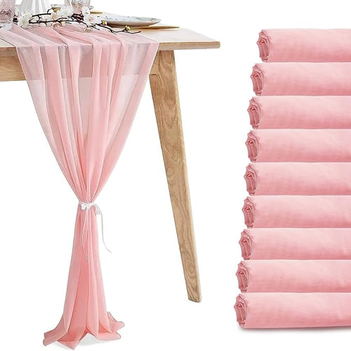 10 Pack 10ft Baby Pink Chiffon Table Runners Wedding Table Runner Sheer by VZZNN
