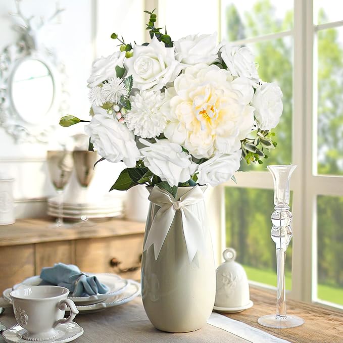 AmyHomie White Artificial Flowers Combo Silk Mix Peony Rose Hydrangea Daisy - Image 5