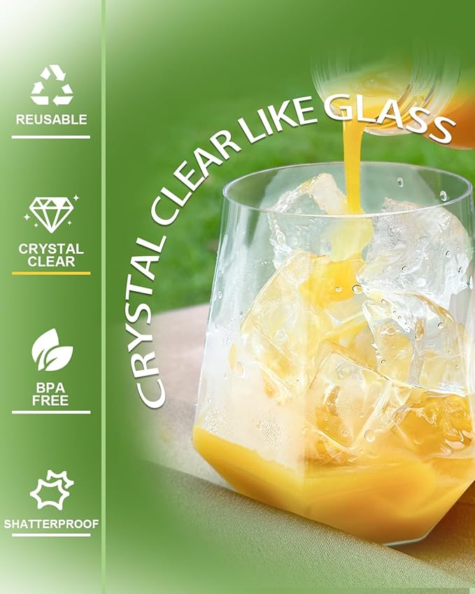 40 Pcak Plastic Stemless Wine cocktail Whiskey Champagne Glasses, 12 Oz - Image 5