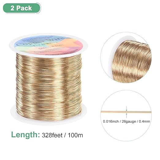 2-Rolls 0.4mm Jewelry Wire, 26 Gauge 328FT Craft Wire Copper Beading Wire - Image 3
