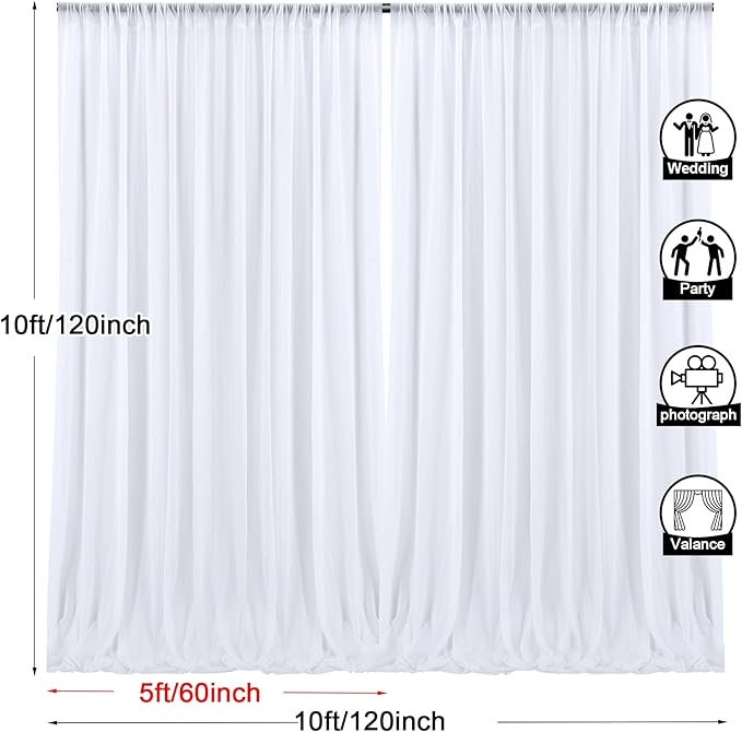 PARTISKY 10x10ft White Chiffon Sheer Backdrop Curtains -Wrinkle-Free Drapes - Image 2