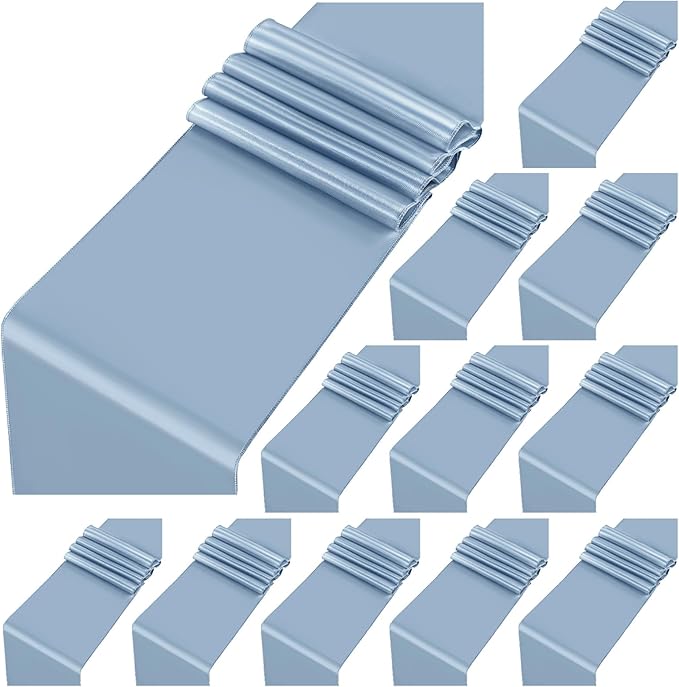 12 Pack Dusty Blue Satin Table Runner, 12 x 108 inch Long Premium Smooth Table by LOKUME