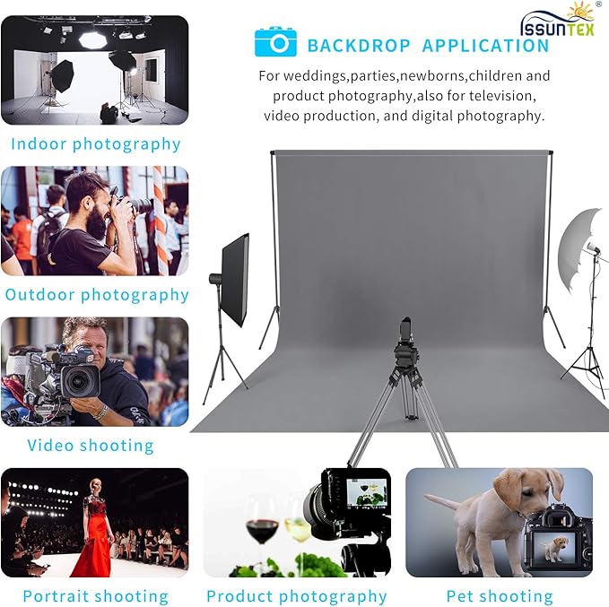 ISSUNTEX 10X12 ft Background Muslin Backdrop, Photo Studio, Collapsible High - Image 7