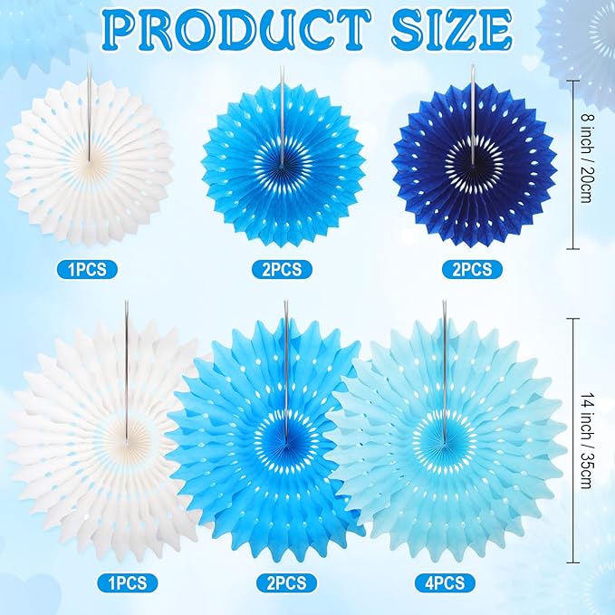 Outus 12 Pcs Hanging Honeycomb Paper Fans Sets, Fiesta Blue and White Party - Image 2