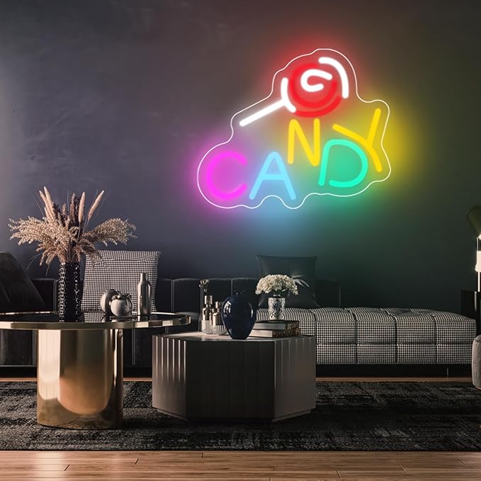 Candy Neon Sign Candy Bar Signs Candy Shop Neon Candy Sign Cherry Neon Sign - Image 3