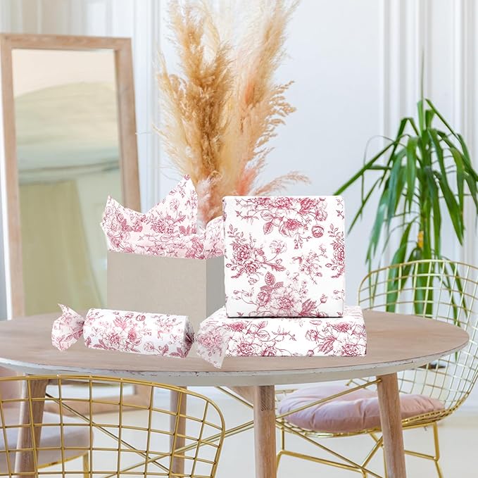 JarThenaAMCS 100 Sheets Floral Tissue Paper Rose Gold Flower Gift Wrapping - Image 7