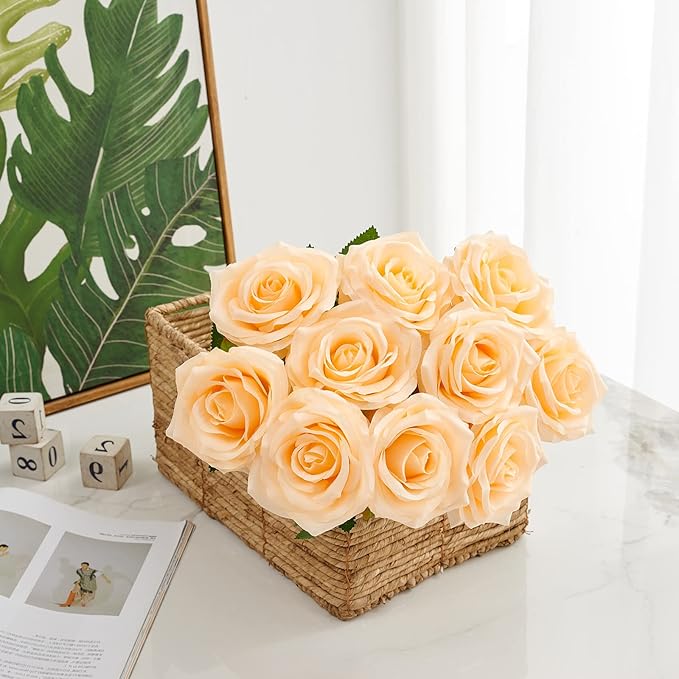 Artificial Rose 10pcs Open Flower Bouquet Faux Rose Stems - Image 3