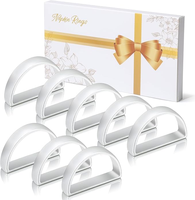 KPOSIYA Napkin Rings Set of 8, Metal Silver Napkin Rings Bulk by KPOSIYA
