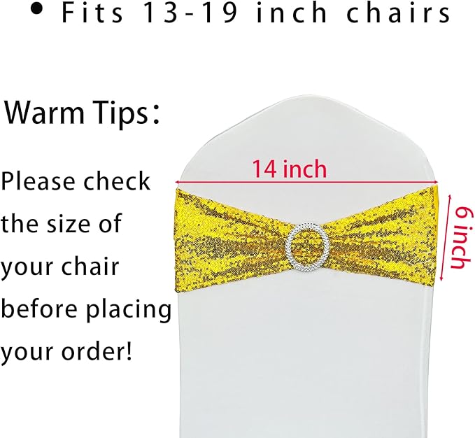 50 Pcs Sequin Chair Sashes Stretch Chair Bands Spandex Polyester Bows - Image 2