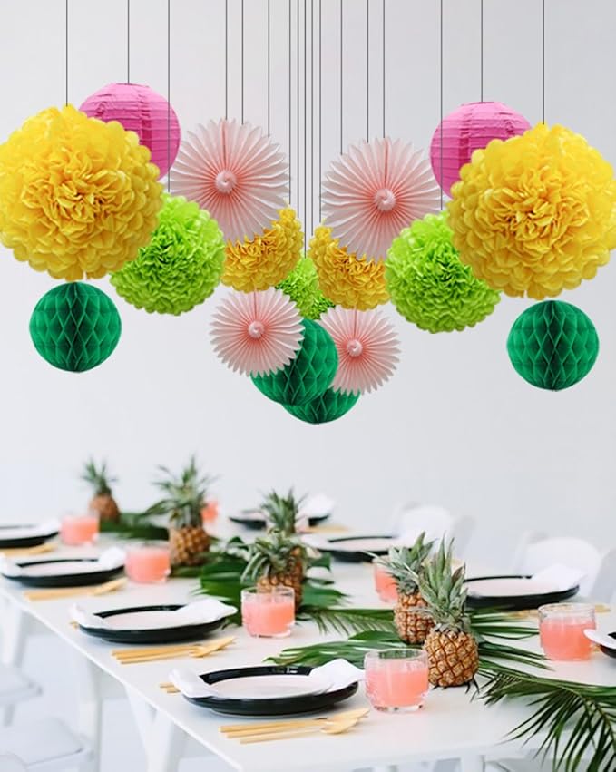 Party Decorations Kit Hanging Paper Fan Tissue Pom Poms Flowers Honeycomb Balls - Image 5