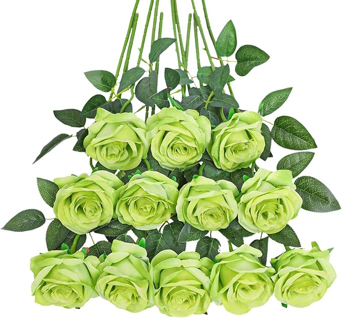 Tifuly Green Roses Artificial Flowers -12Pcs Realistic Single Long Stem Fake by Tifuly