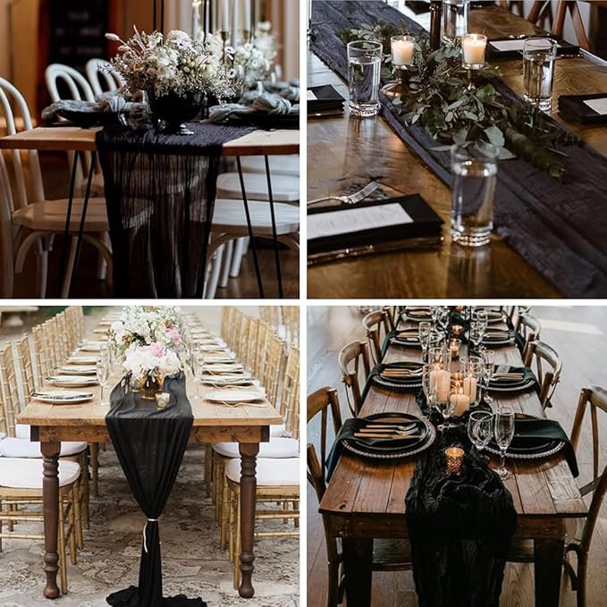 10 Pack Black Cheesecloth Table Runner -21*120Inch Long Boho Wedding Table Decor - Image 6