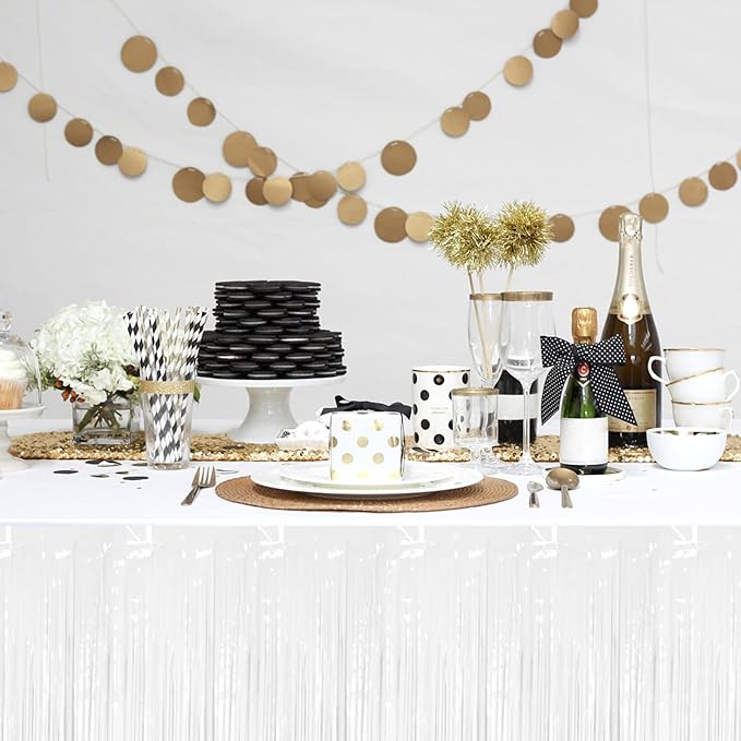 3 Pack 29x108 Inch Macaron White Foil Fringe Table Skirts Metallic Banner - Image 7