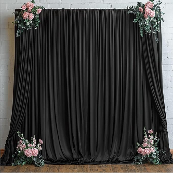 10ftx12ft Wrinkle Free Black Backdrop Curtain, 2 Panels 12FT Height Black by LeegleriTableSkirt