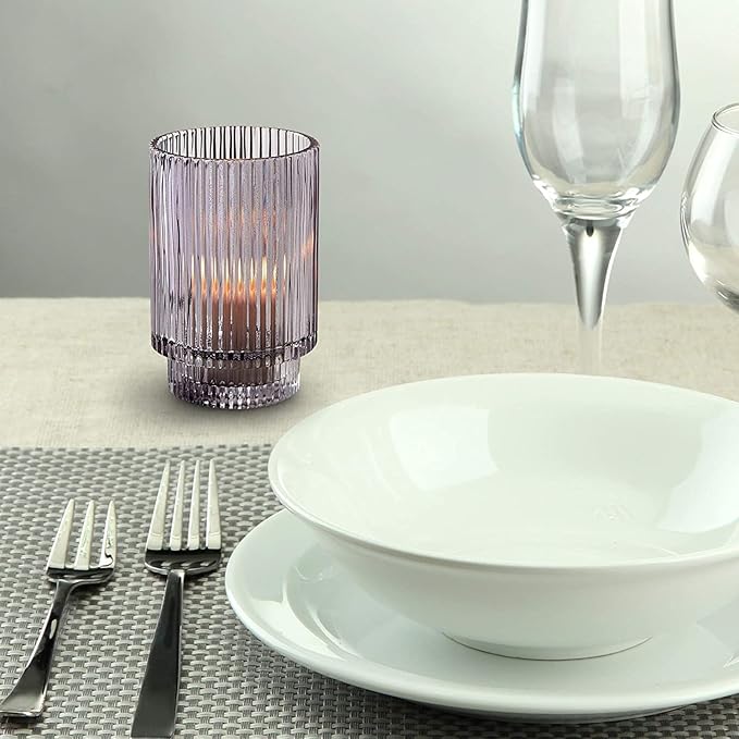 Serene Spaces Living 5in Smoke Ribbed Glass Votive Holder, Decorative - Image 2