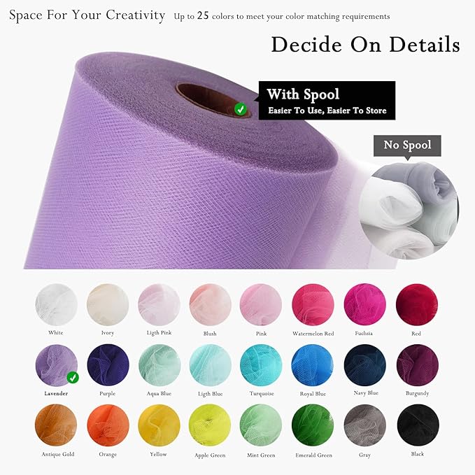 Lavender Tulle Fabric Rolls 54 Inch by 40 Yards Tulle Bolt Spool - Image 2