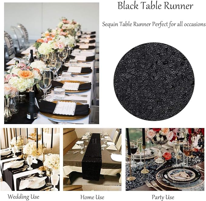 Sequin Table Runners 5 Pieces Black Table Runners 12x72 Inch Glitter Dining - Image 7