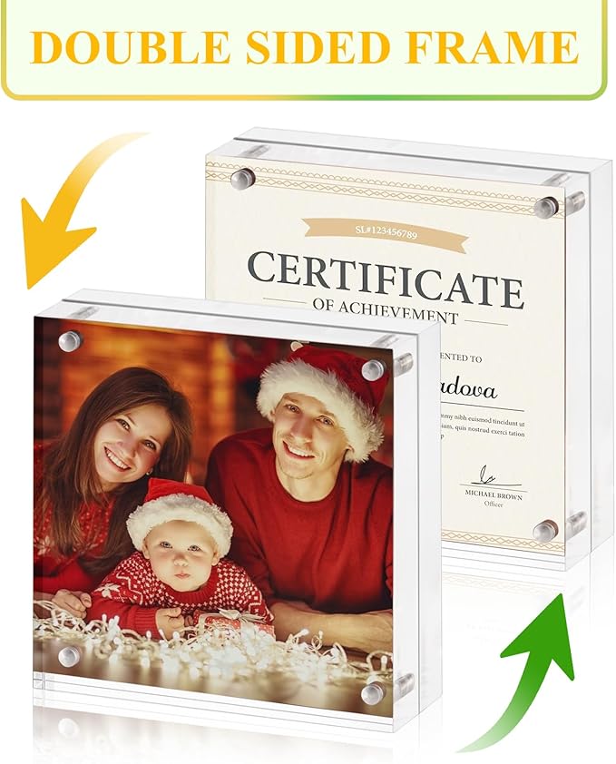 Boxalls 5x5 Acrylic Picture Frame, Double Sided Transparent Desktop Frame - Image 2
