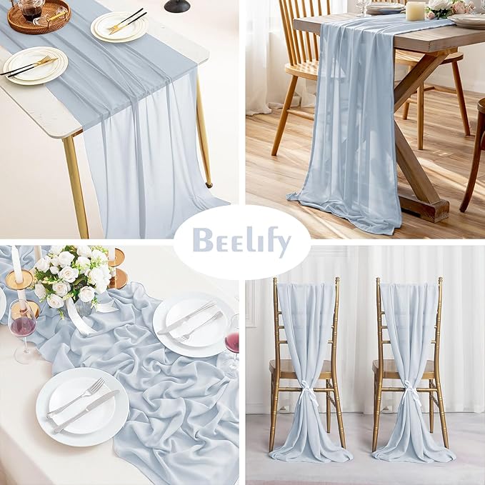 2 Pack 10 Ft Chiffon Table Runner Baby Blue Gauze Long Table Runners 27x120 - Image 3