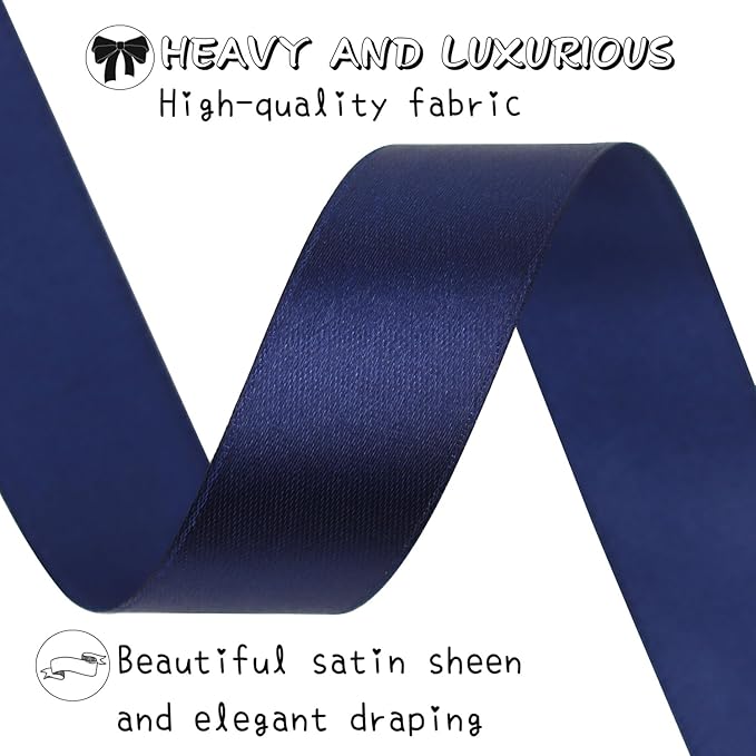 Deep Blue Solid Satin Ribbon 1 Inch 50 Yards Solid Polyester Fabric Ribbon - Image 3