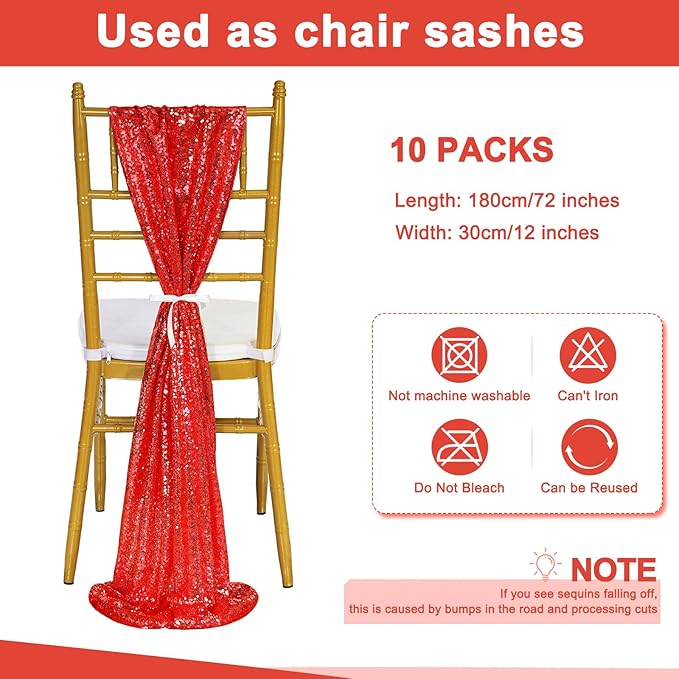 Red Table Runner 10 Packs 12x72 Inch Sequin Table Runners Sparkly Table Runner - Image 3
