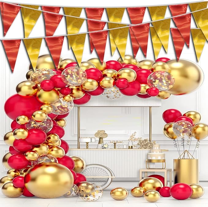 40M/130FT Red Gold Triangle Pennant Banner Flag Metallic Fabric Bunting Garland - Image 4