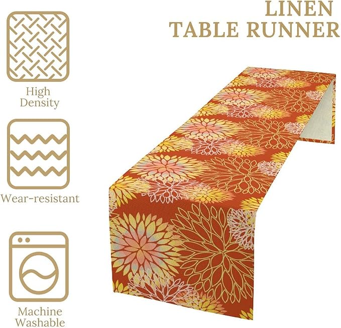 Yellow Floral Table Runner, Chrysanthemum Autumn Spring Summer Vintage Modern - Image 6