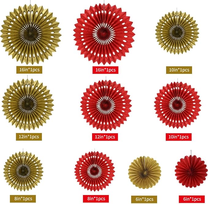 BEISHIDA Red Gold Hanging Honeycomb Round Paper Fans Decoration Wedding Theme - Image 2