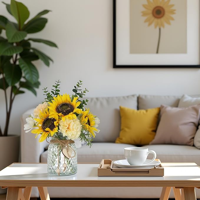 Fake Flowers in Vase, Artificial Sunflower Bouquets in Vase - Image 2