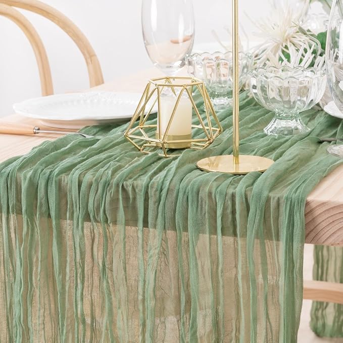 MLMW 4 Pack Sage Green Table Runner Cheesecloth Boho Gauze Rustic Cheese Cloth - Image 3