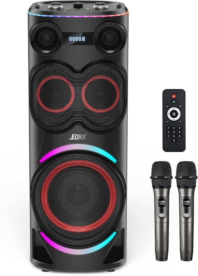25.9''Karaoke Machine with Two Wireless Microphones and Dynamic Party Lights by EQKK