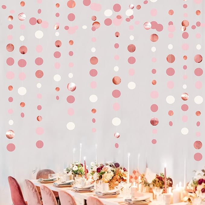 Rose Gold Party Decorations Dusty Pink Circle Dots Garland Blush Pink Hanging - Image 5