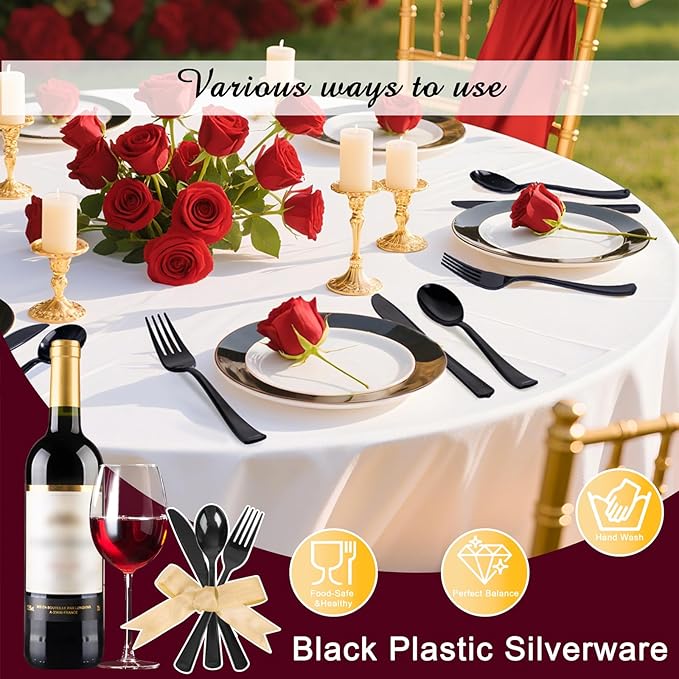 Supernal 300 Pieces Black Plastic Silverware Disposable Cutlery Black - Image 4