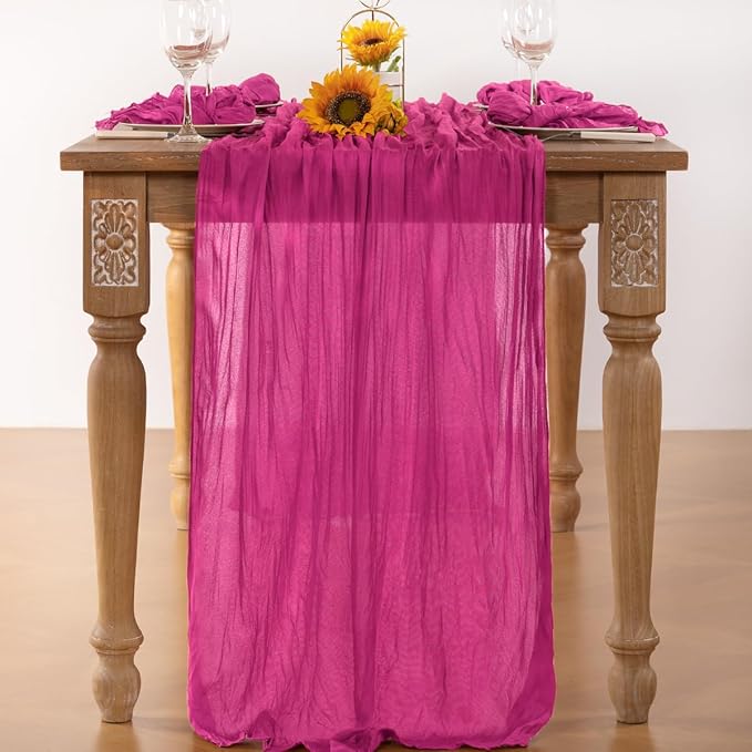 Hot Pink Cheesecloth Table Runner Fall Table Runner Boho Gauze 120 Inches - Image 2