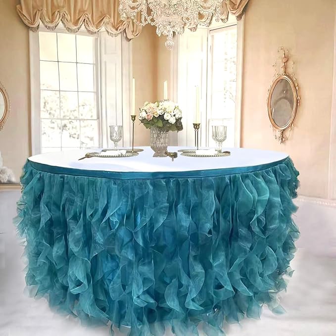 Luxury Organza Mesh Table Skirt Draping Floating Romance - Image 5