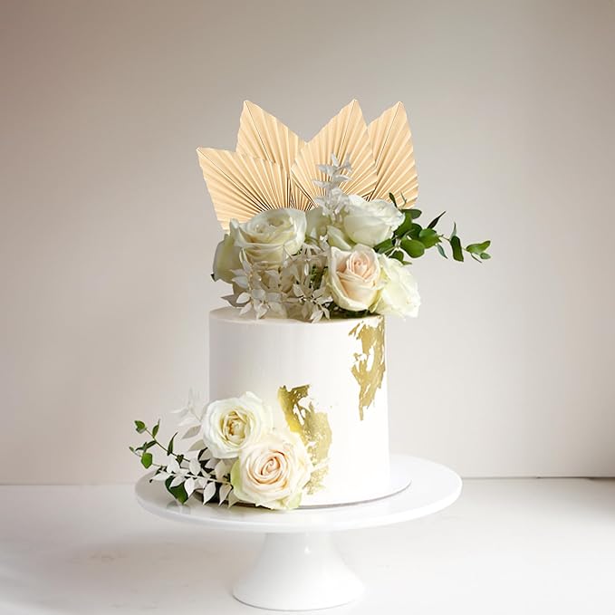Ephlyn 6Pcs Paper Palm Fan Cake Topper Palm Spear Leaves Fan Cake Pick - Image 5