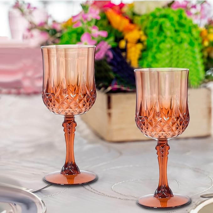 24 Pcs Plastic Rose Gold Stemmed Wine Glasses, Unbreakable, Dishwasher Safe - Image 5